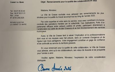 La Ville de Grasse remercie Rrukaj Costruzioni pour la qualité de sa collaboration en 2025